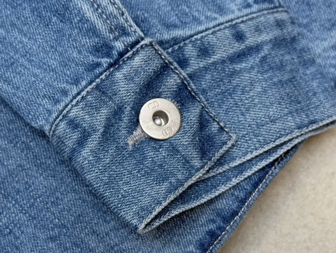 View 2 of Medium Denim Zip-Up Jacket - Subtle Logo, Modern Texture