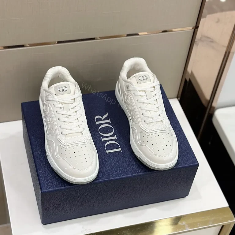 View 6 of Chic Vault White Leather Sneaker - Dior-Inspired Monogram Texture