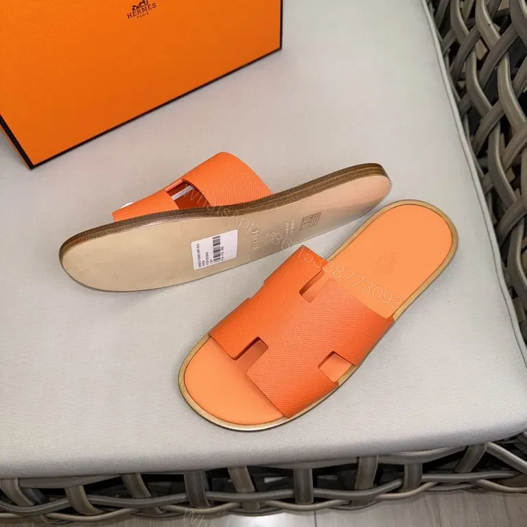 View 9 of Vivid Orange Hermes-Style Slide: Lux Texture, Bold Comfort