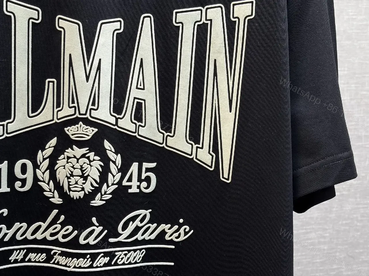 View 4 of Black Cotton Tee + Oversized Logo + Streetwear + Balmain-inspired Graphic + T-Shirt