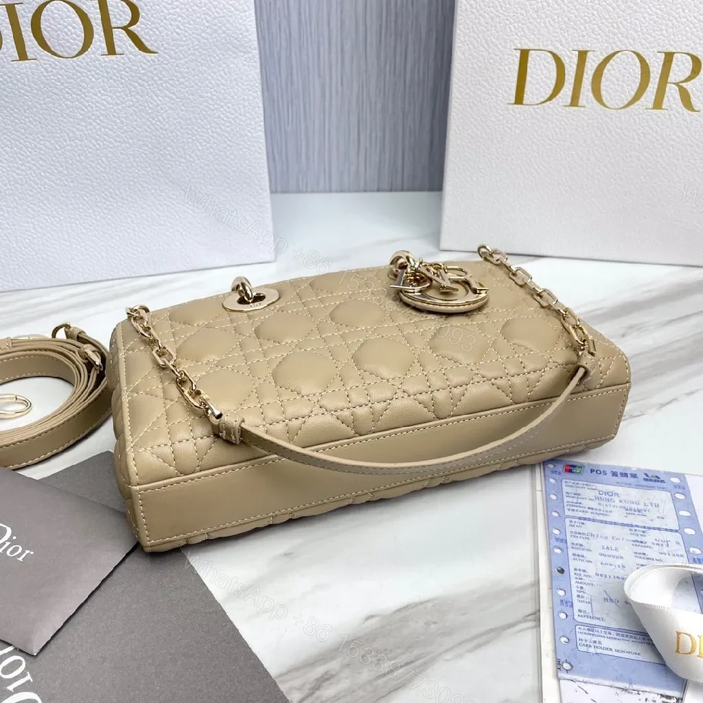 View 9 of Nude Calfskin Quilted Mini Handbag—Top Handle, Dior Hardware