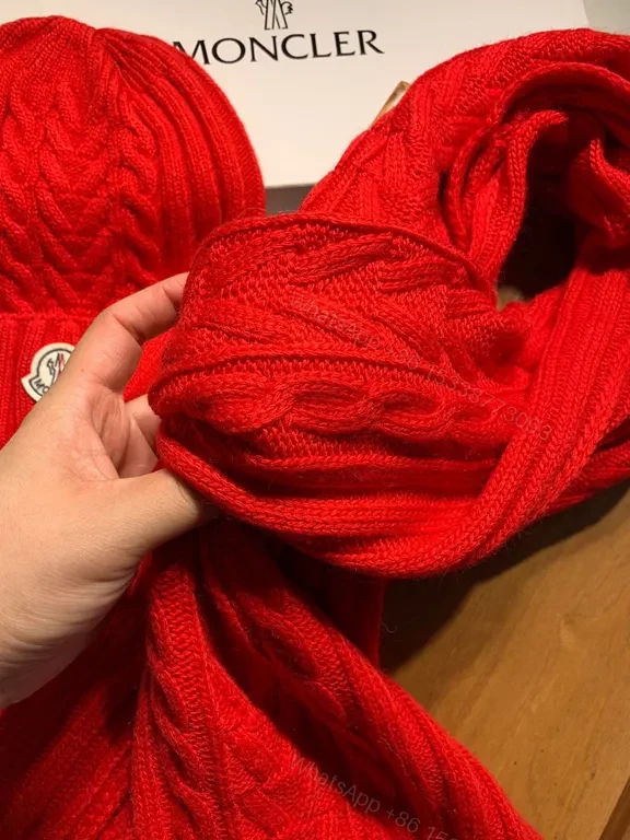 View 5 of Bold Red Knit Set: Moncler Wool Beanie & Scarf Set