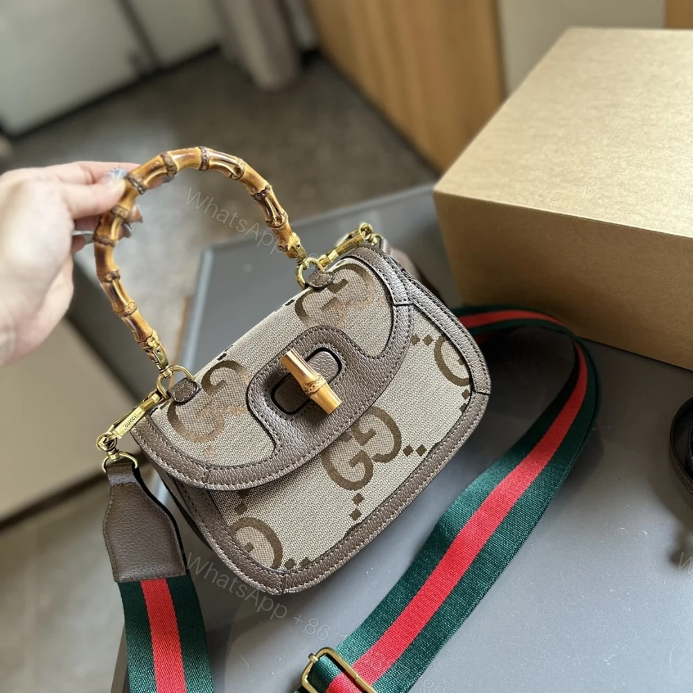 View 2 of Gucci Bamboo 1947 Jumbo GG Small Top Handle Bag Brown 18Cm