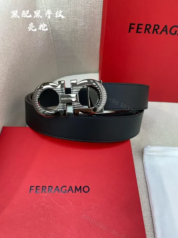 View 6 of Bold Leather Belt with Signature Ferragamo Hardware (60)
