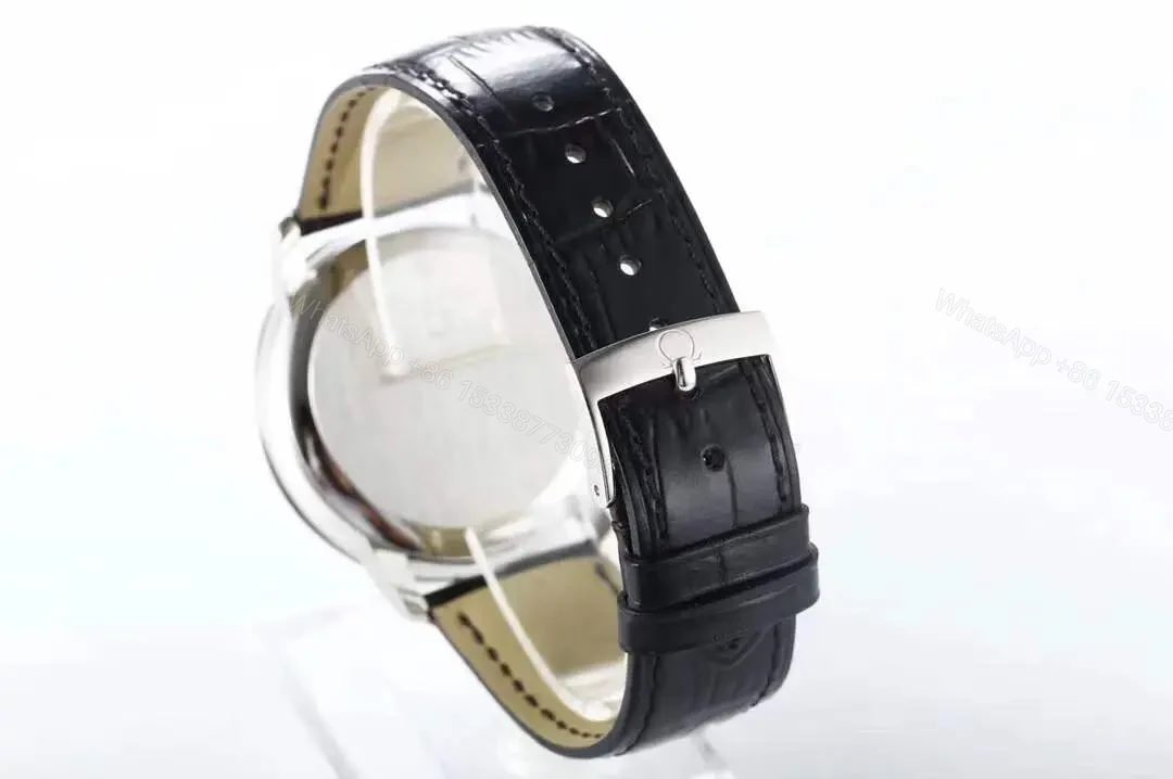 View 8 of Omega De Ville Prestige Replica Watch Blue Dial Silver Case Black Leather Strap