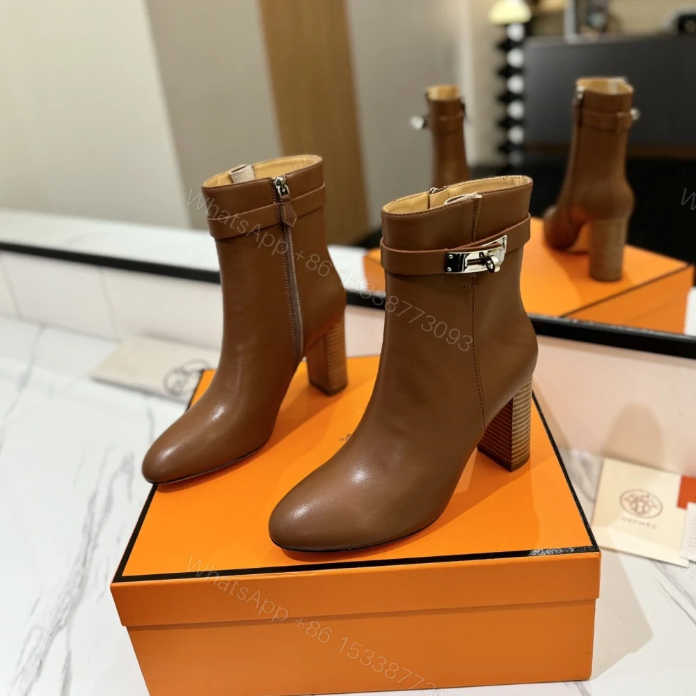 View 2 of 高仿Hermes*H202257ZA3小牛皮高踭短靴棕色8.5CM免檢版