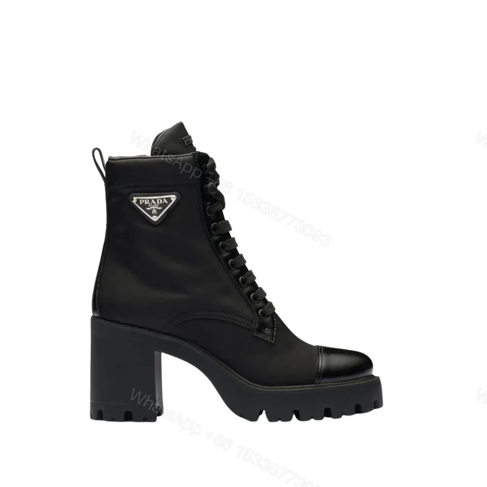 PRADA LOGO PLAQUE ANKLE BOOTS BLACK — view 1