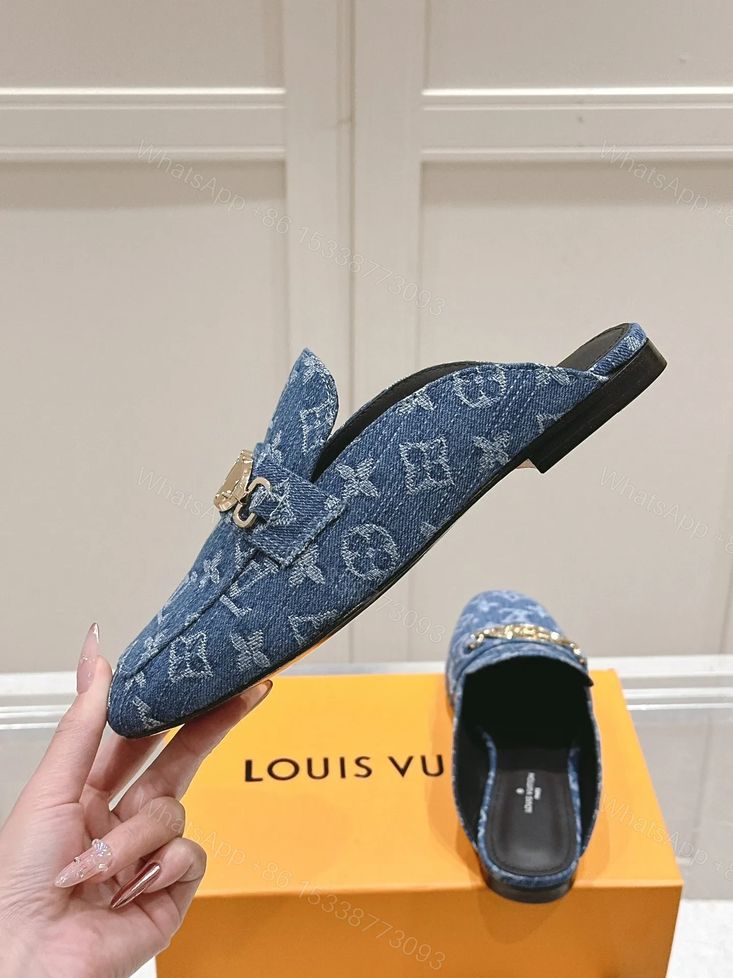 View 6 of LV Women Blue Denim Leather Mules