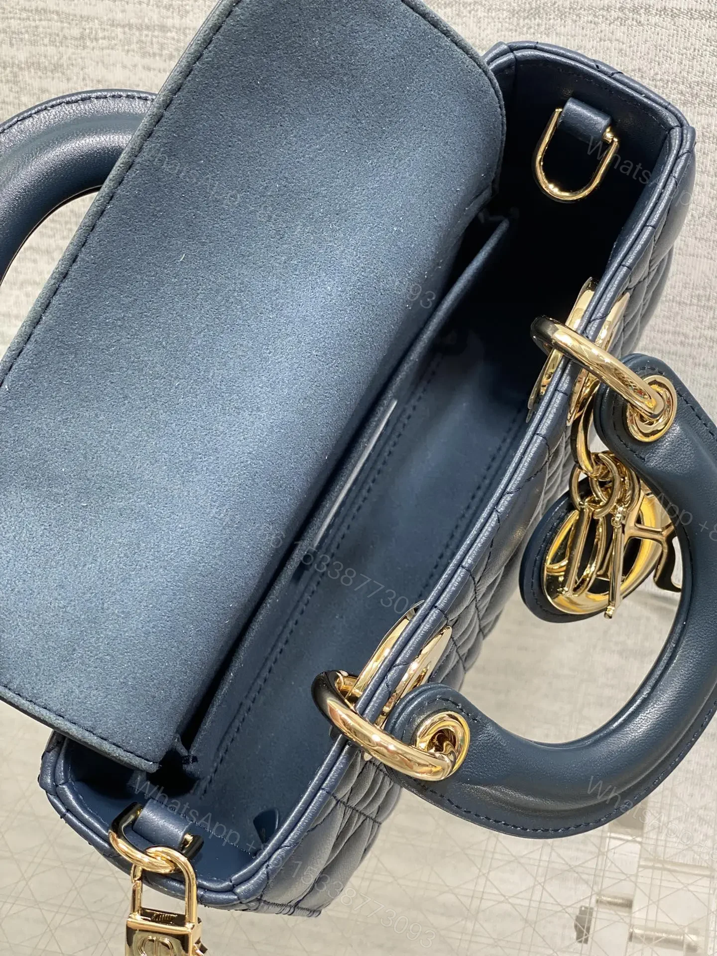 View 4 of DIOR SMALL LADY D‐JOY BAG 19 IN DARK BLUE CANNAGE GOLD HARDWARE