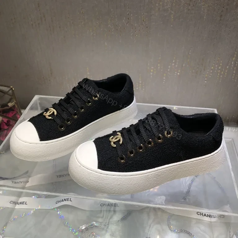 View 2 of Chanel-Inspired Canvas Sneakers: Black & White Luxe Comfort