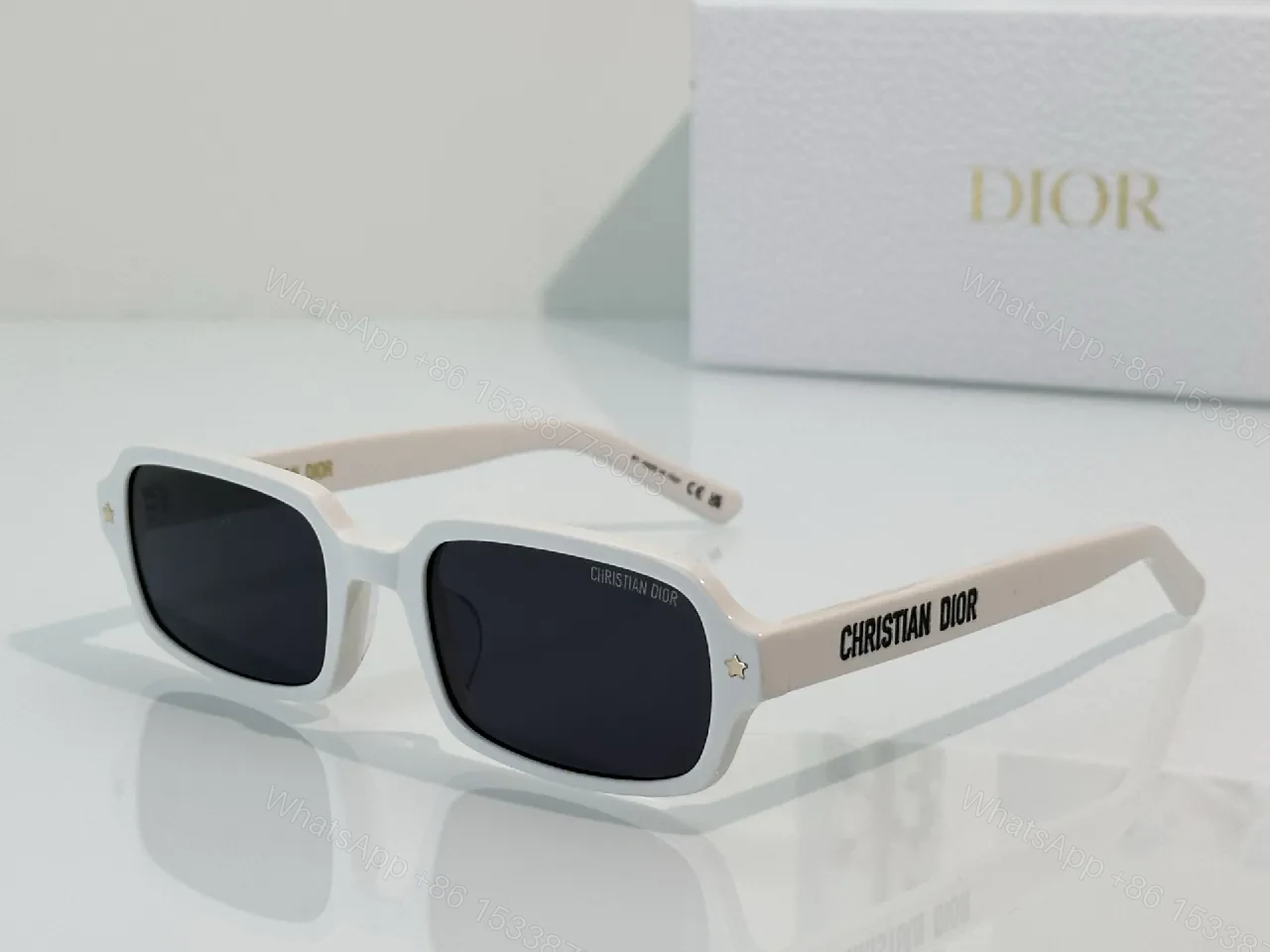 View 2 of Black Acetate Square Sunglasses with Gold Star Accents