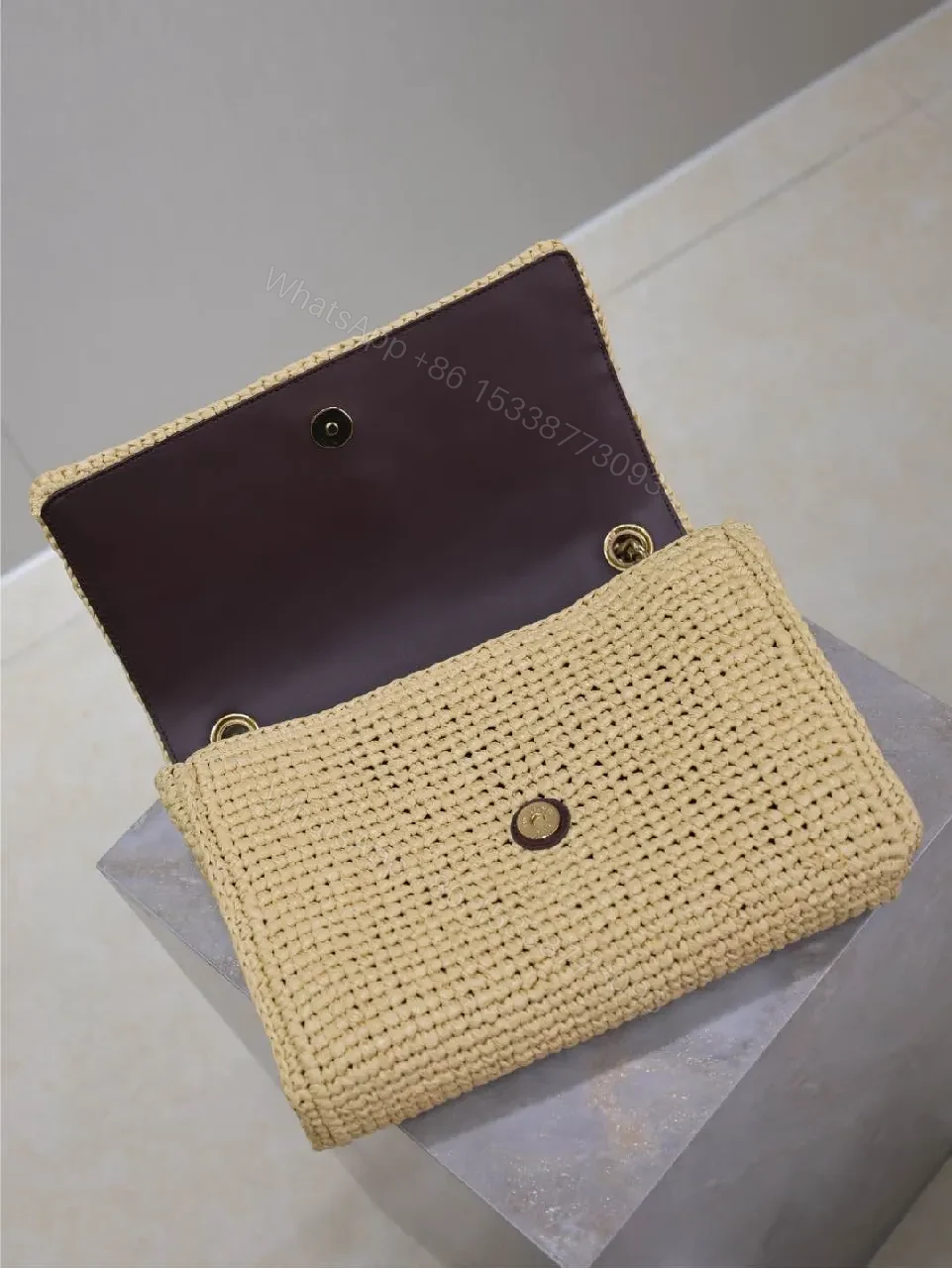 View 4 of Natural Straw Bag, Woven, Modern Chic, Monogram Accent + Shoulder Bag