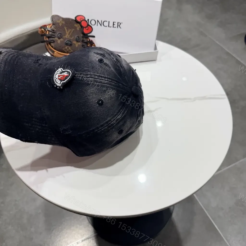 View 5 of Black Cotton Twill Cap — Subtle Luxury, Distressed Edge Cap