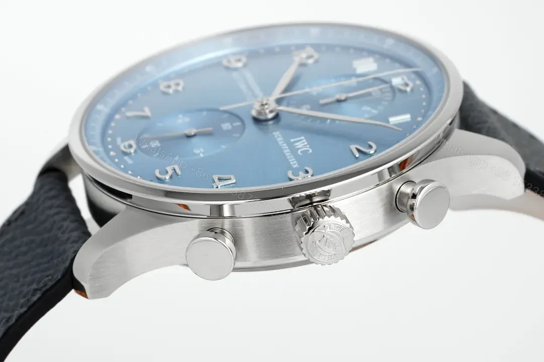 View 6 of IWC Portugal Chronograph Watch Ice Blue Dial Grey Leather Strap Ultimate 41MM IW371615