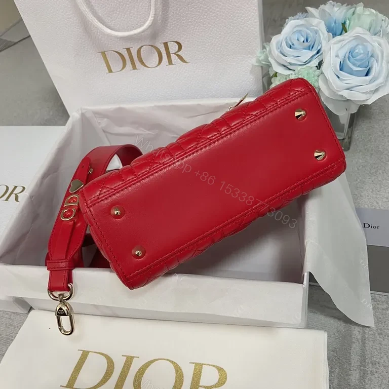 View 8 of Bold Red Satchel: Quilted Leather with Dior-Style Charms