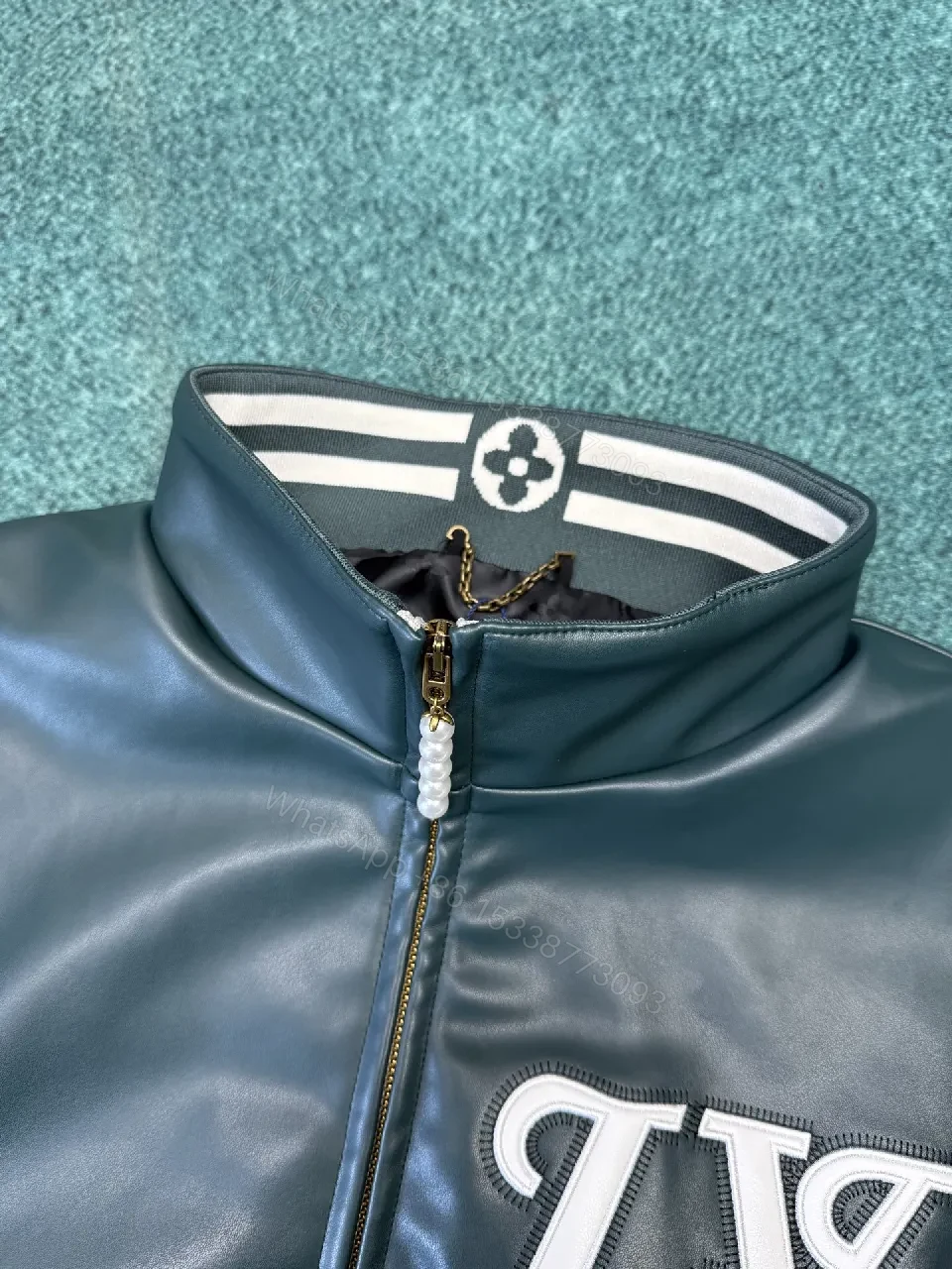 View 8 of Colorblock PU & Nylon Track Jacket - Modern, Luxe Appeal