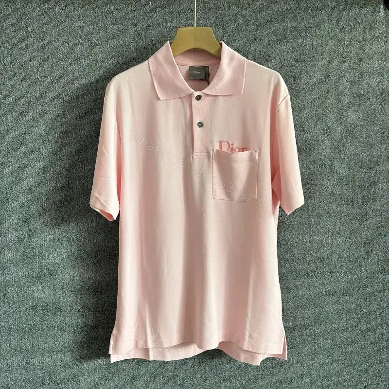 Soft Pink Polo Cotton Blend – Subtle Monogram, Casual Luxury Polo — view 1