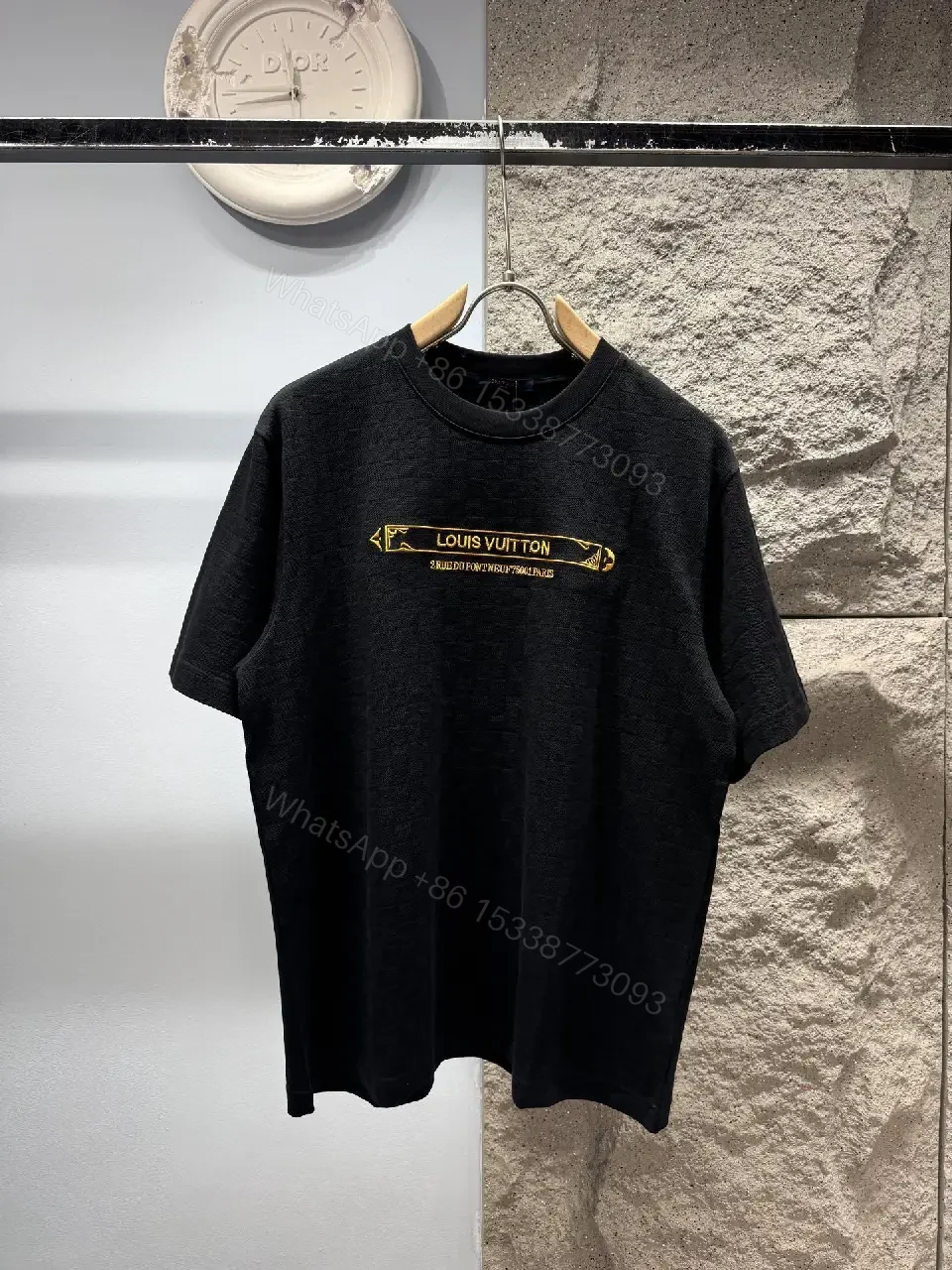 Black Cotton Tee with Gold Logo Embroidery – Modern Luxury Casual — view 1