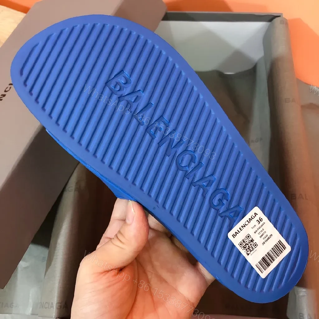 View 7 of Bold Blue Luxe Slides - Premium Faux Leather, Slip-On Comfort