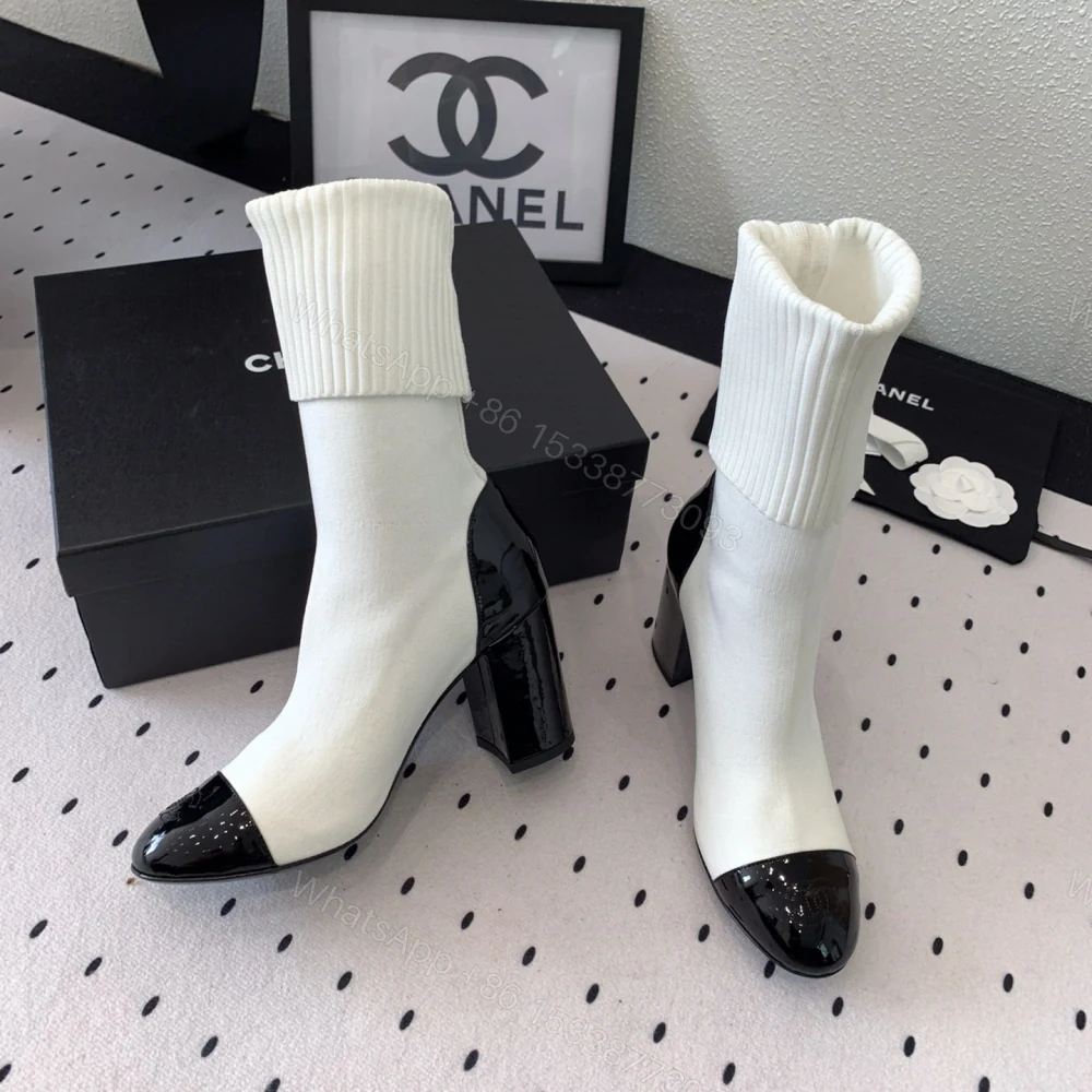 View 5 of 高仿Chanel*G40134Y漆皮織物套筒短靴白色8CM免檢版