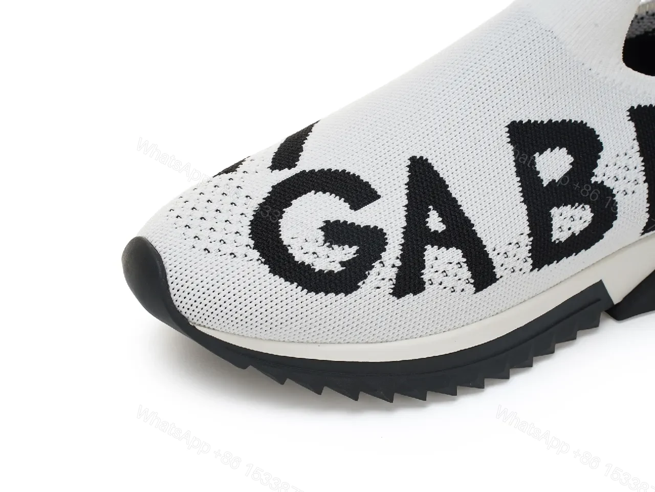 View 3 of White Knit Slip-Ons with Bold Lettering Sneakers