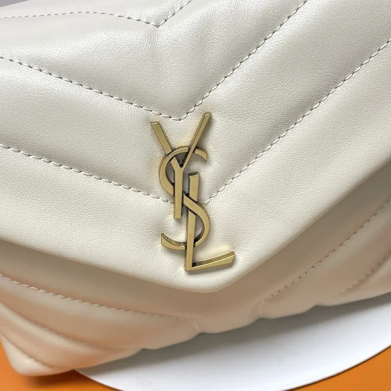 View 3 of Beige Quilted Lambskin Shoulder Bag with Gold YSL Hardware
