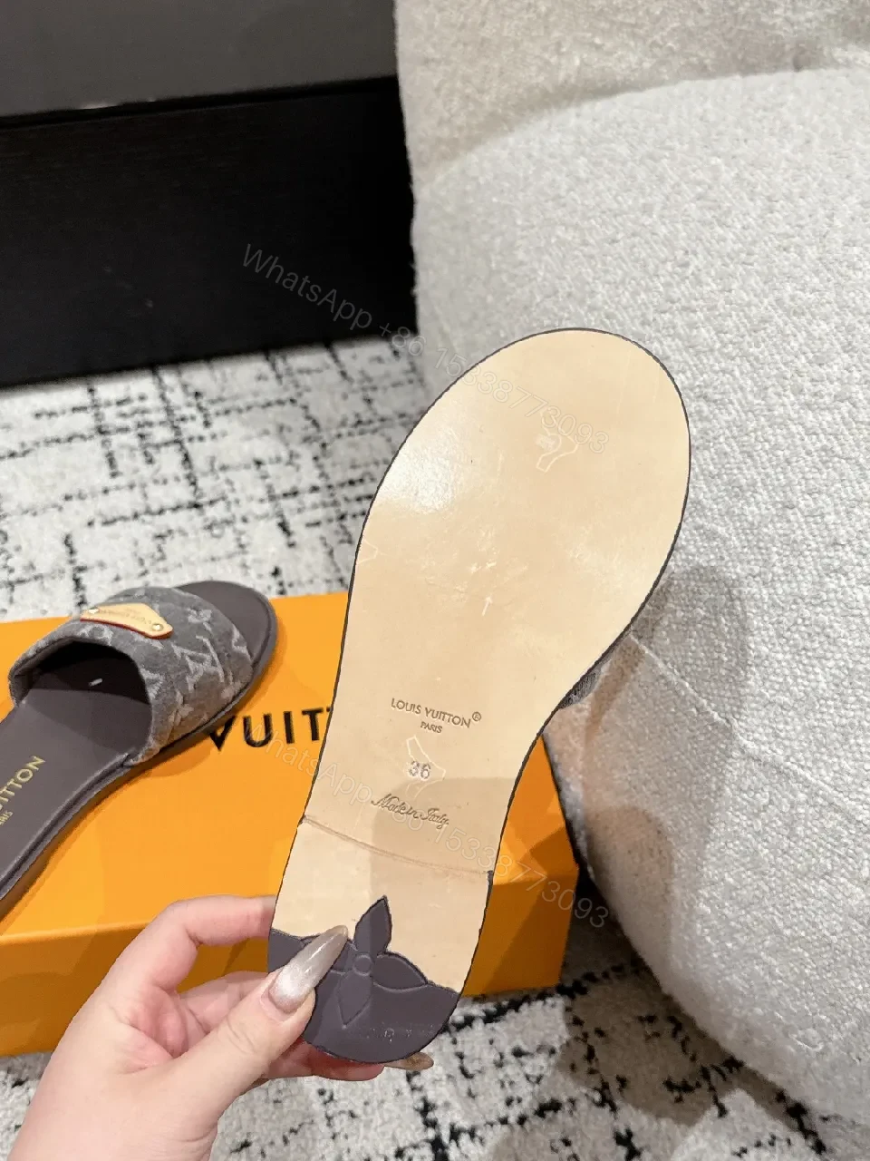 View 3 of Monogram Textile Slides: Gold Accent, Comfort Footbed, Luxury Slide
