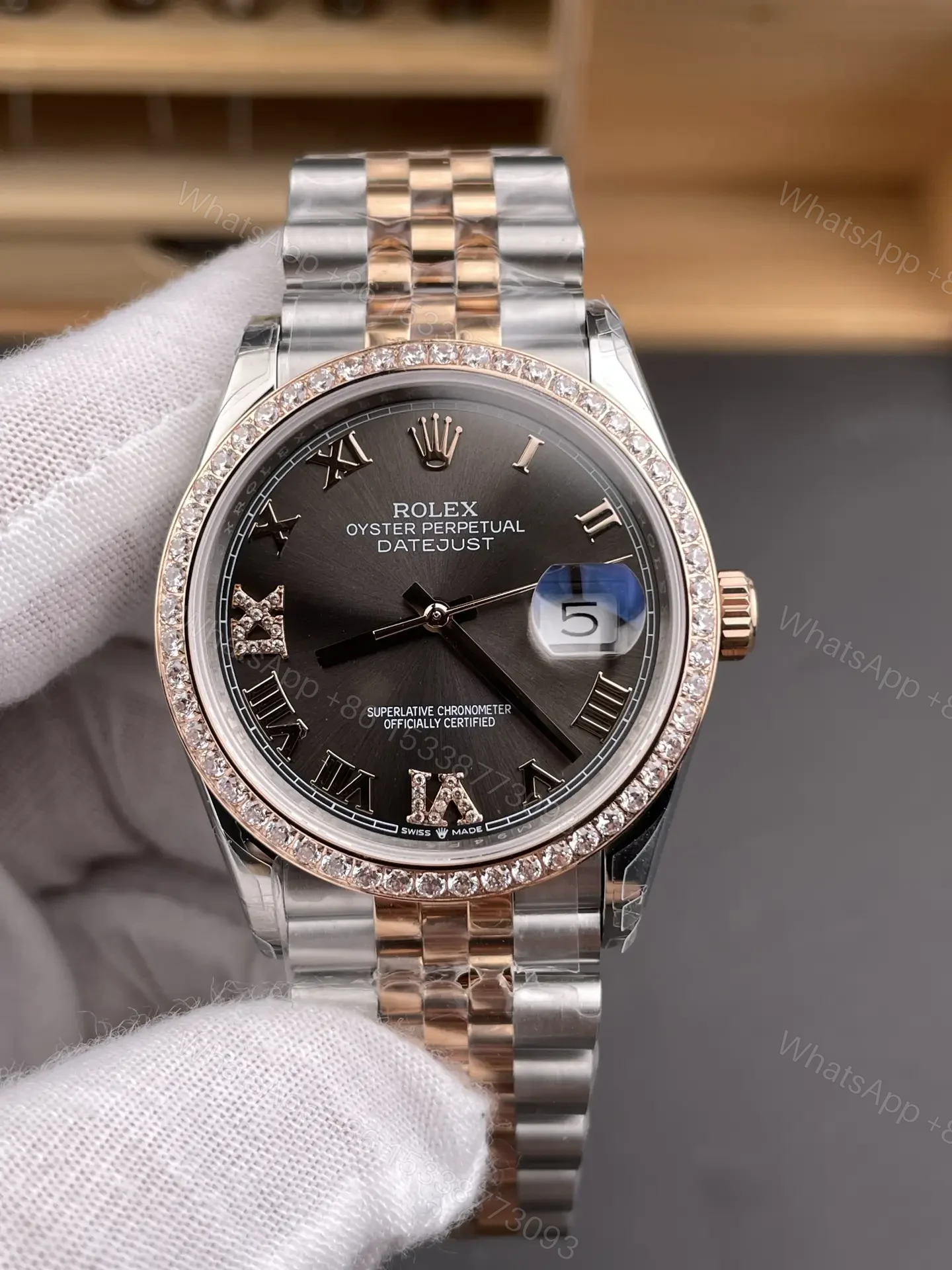 View 3 of Rolex Datejust 31 Stainless Steel Rose Gold Diamond Grey – Roman Jubilee 278381RBR-0030