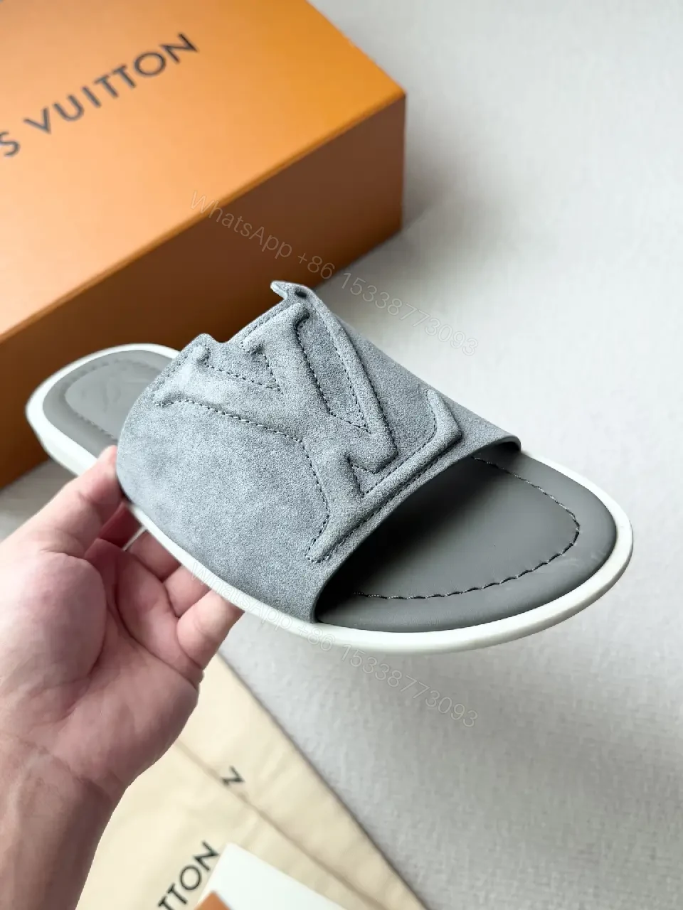 View 7 of Suede Slip-On Sandal with Subtle LV Motif—All-Day Comfort