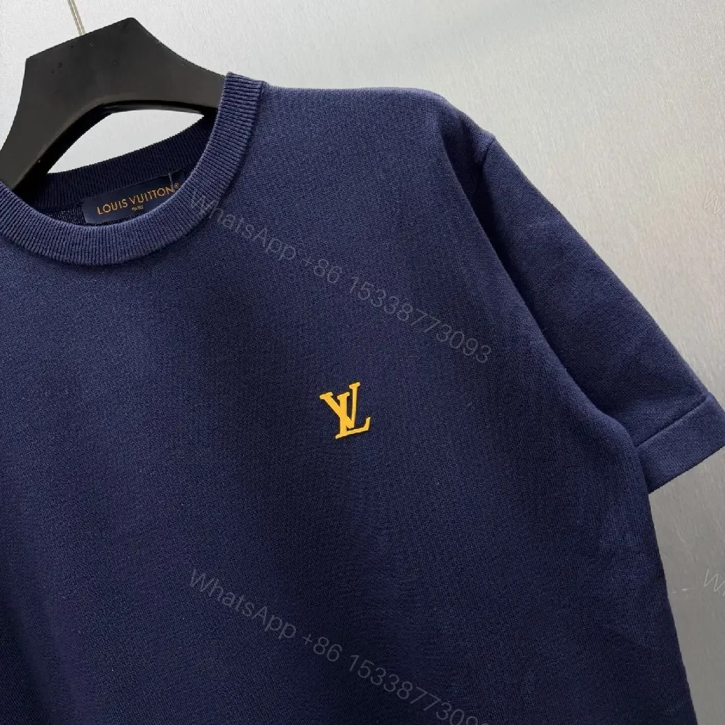 View 9 of Dark Navy Velvet-Lined Essential Tee with Gold Crest Emblem