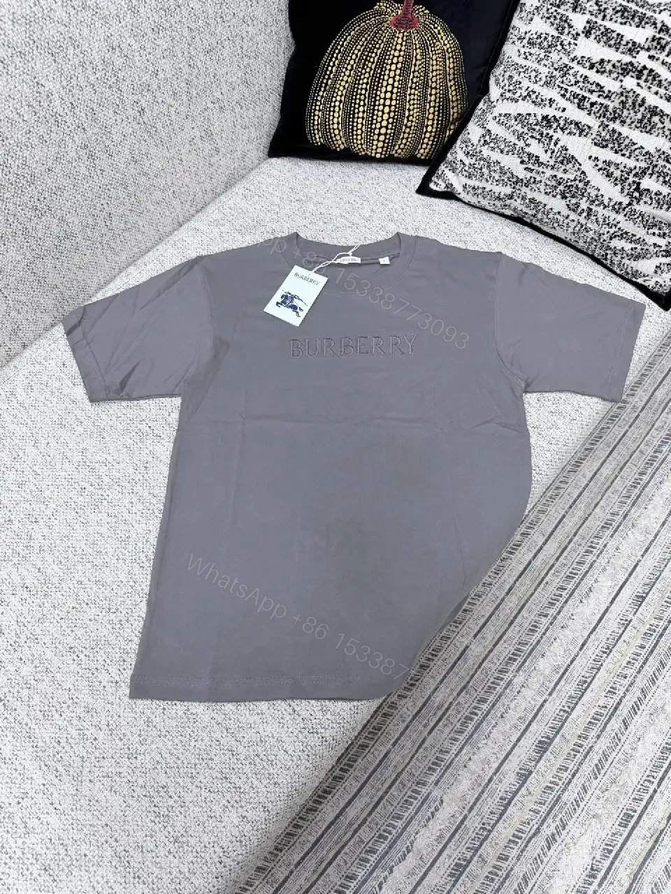 View 5 of Gray Embossed Cotton-Blend Tee – Minimalist Luxe, All-Day Comfort