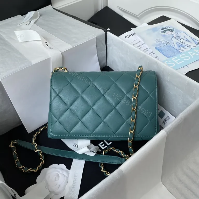 View 2 of Teal Quilted Crossbody: Velvet Calfskin, Gold Accent