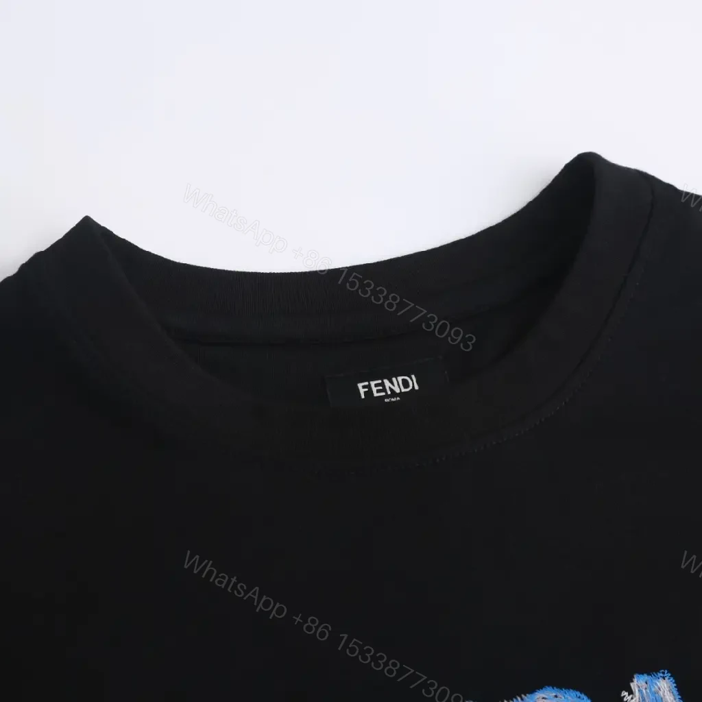 View 6 of Ice-Blue Fendi Logo Tee – Luxury Comfort, Black Cotton