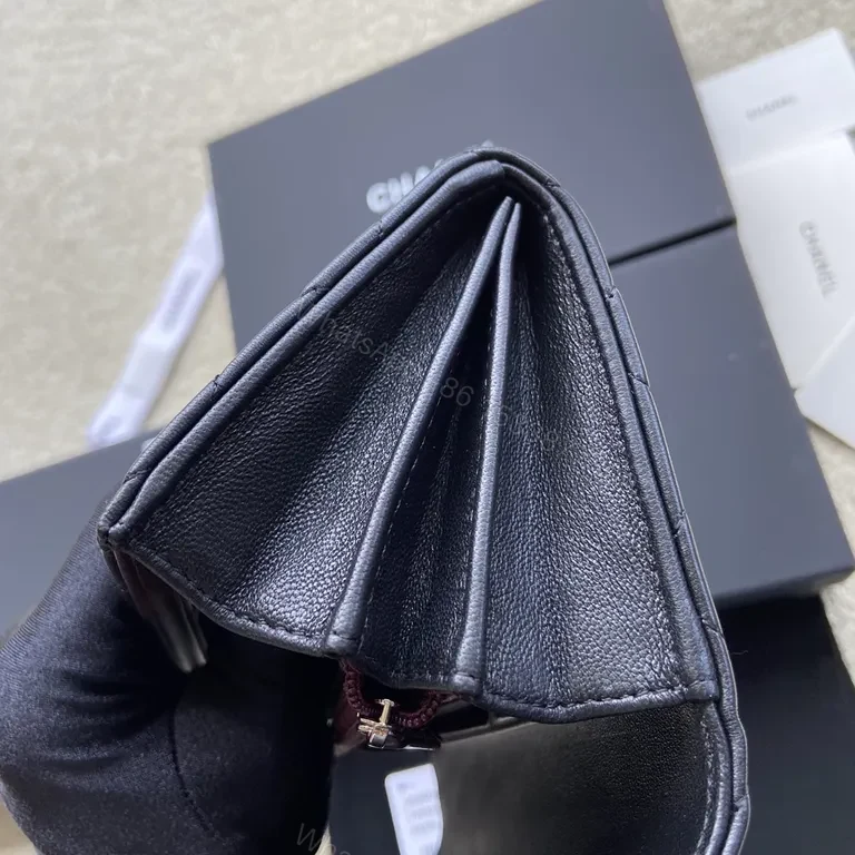 View 7 of Chanel-Inspired Quilted Wallet â€“ Black Leather, Compact Frame