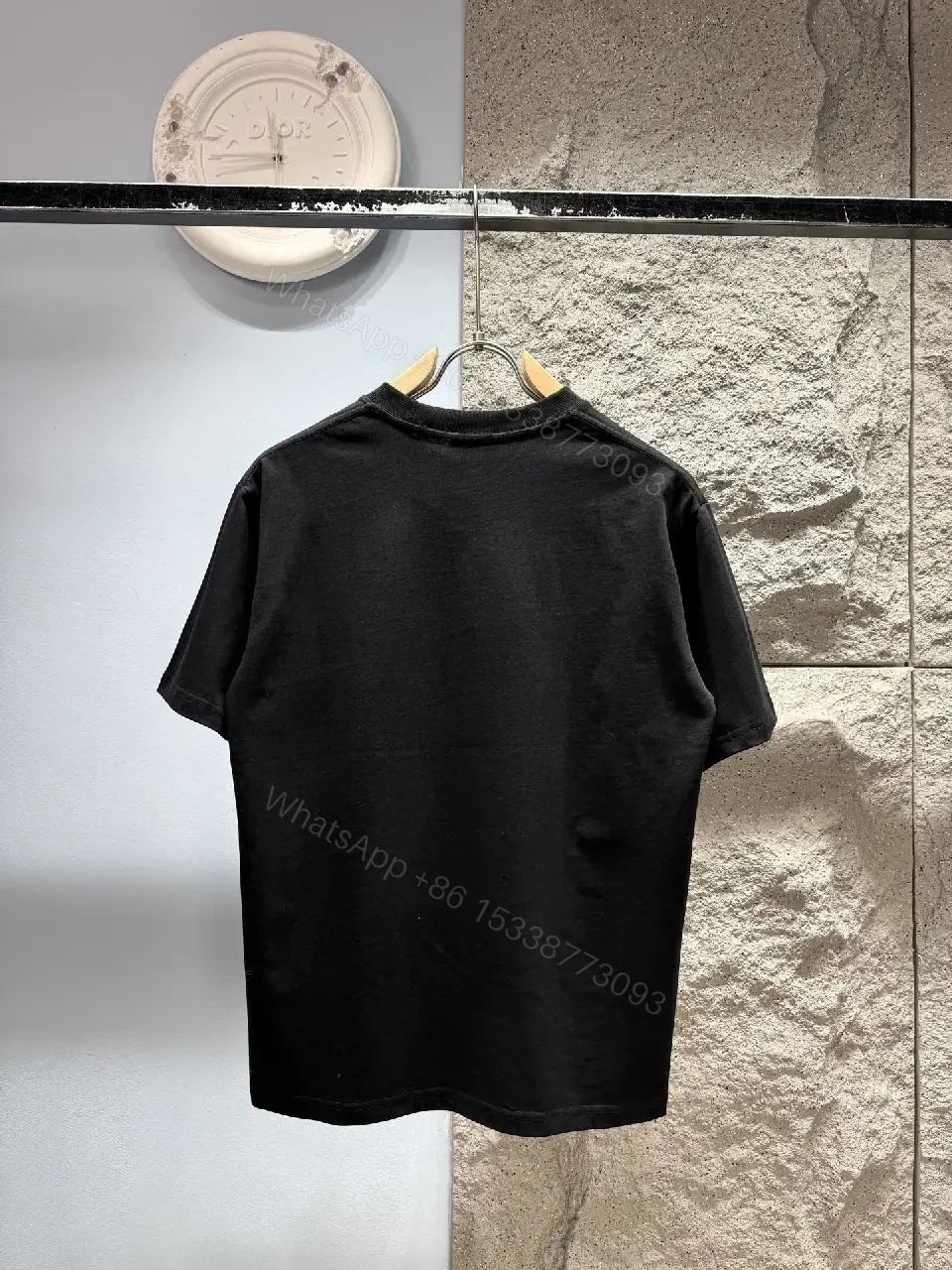 View 7 of Black Cotton Tee, Minimalist Moncler-inspired Logo, Everyday Luxe, Crew Neck T-Shirt
