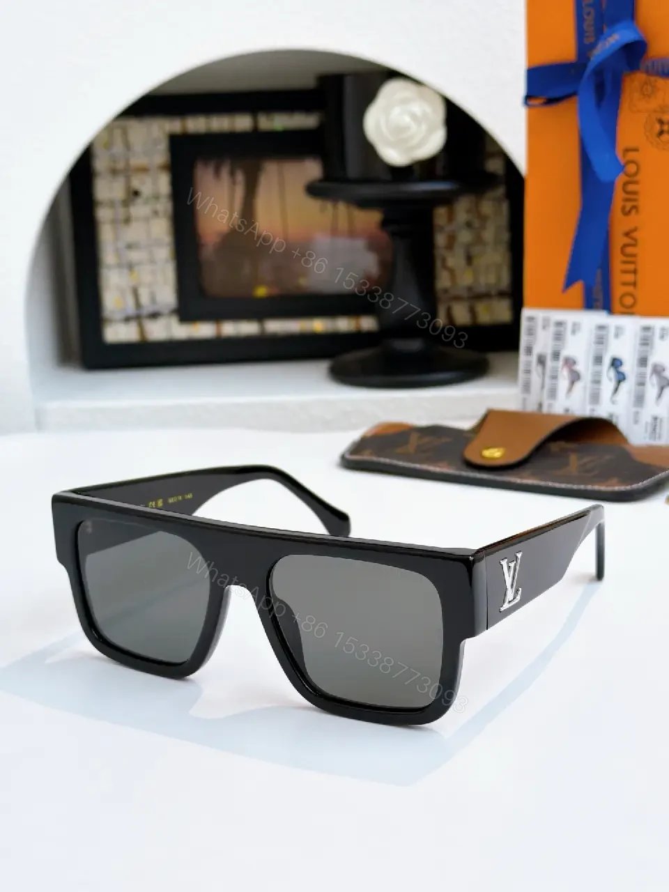 View 8 of Tortoise Acetate Sunglasses: Squared Luxe, LV Accent