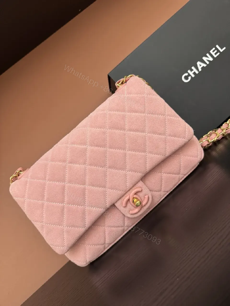 Pastel Pink Quilted Microfiber Chain Bag with Turn-Lock Style Bag — view 1