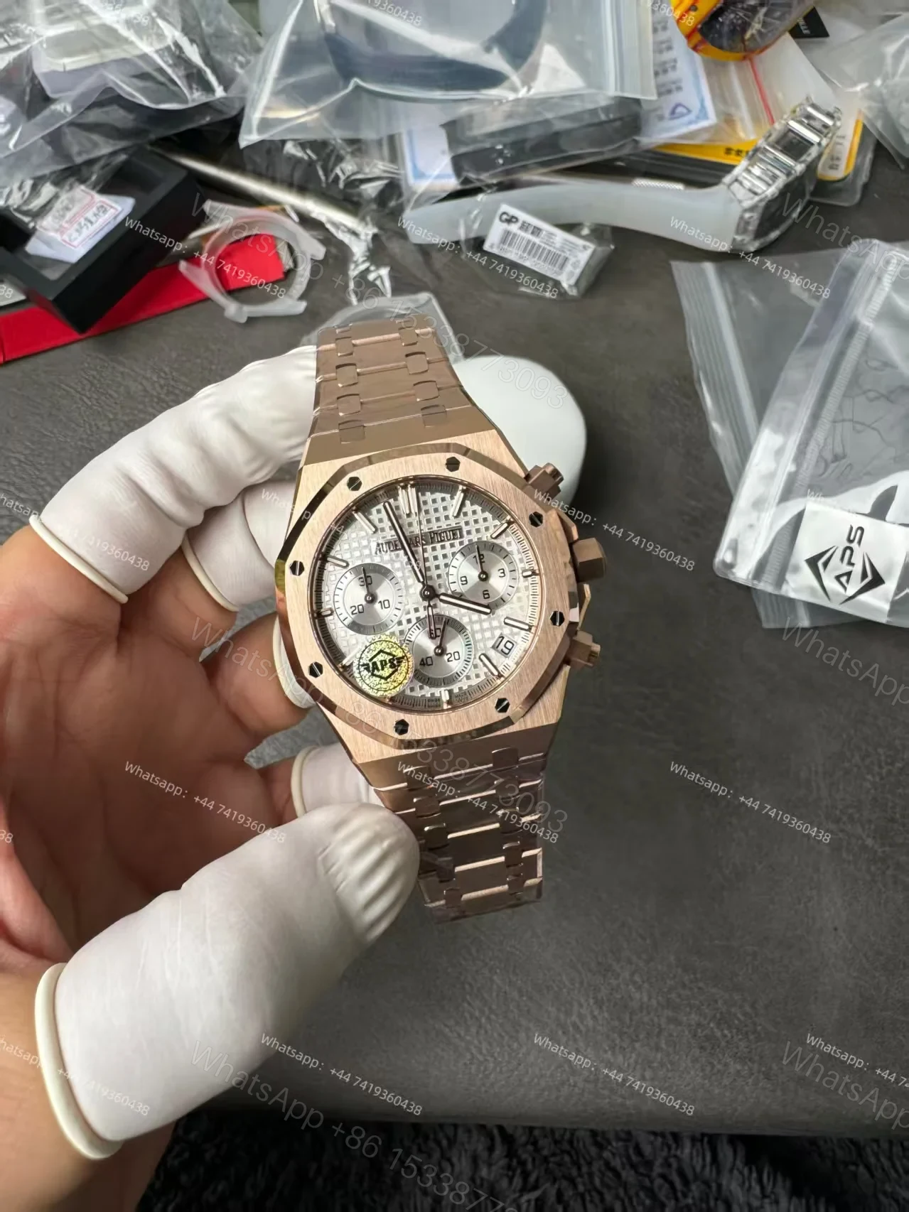 View 3 of Audemars Piguet Super Clone Royal Oak Rose Gold White Dial 26240 Chronograph 41mm Cal.4401