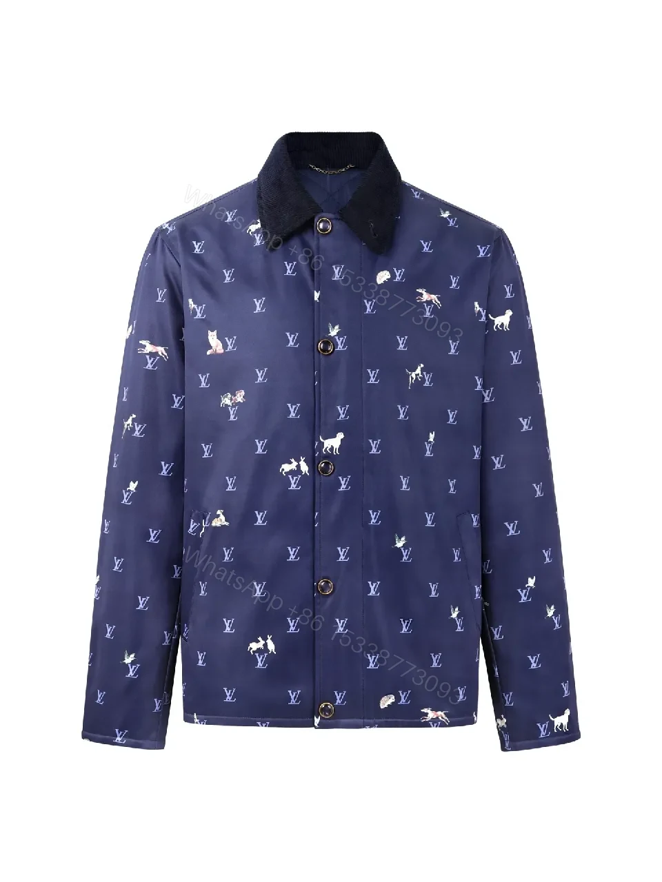 Navy Print Coach Jacket: Monogram & Animal Motifs, Water-Repellent, Unisex — view 1