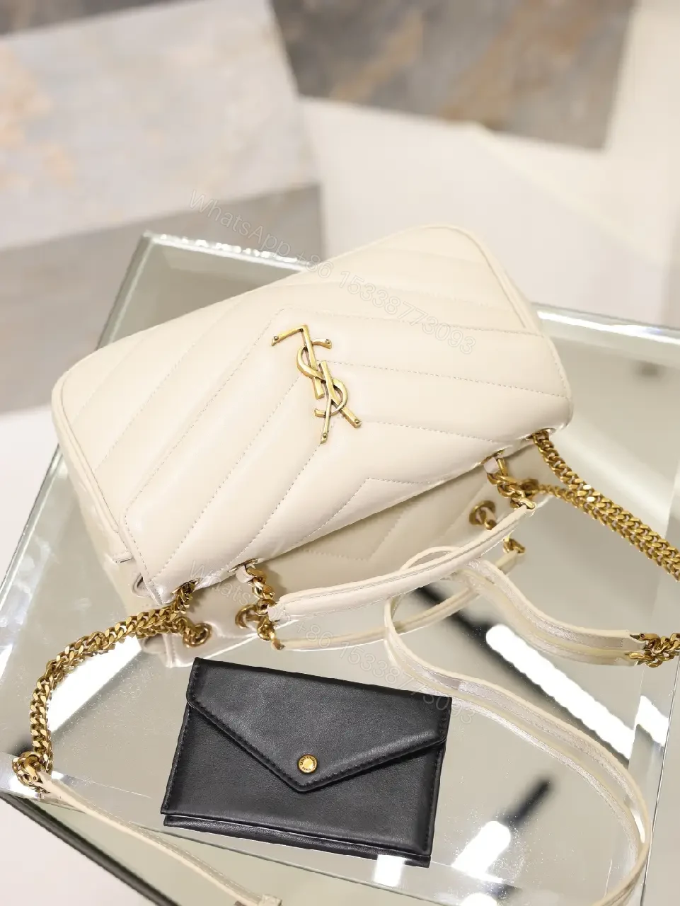 View 5 of White Leather Luxury Handbag Chevron Quilted Top Handle Bag