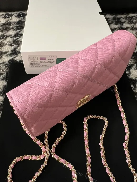 View 2 of Pink Quilted Luxe Chain Handbag