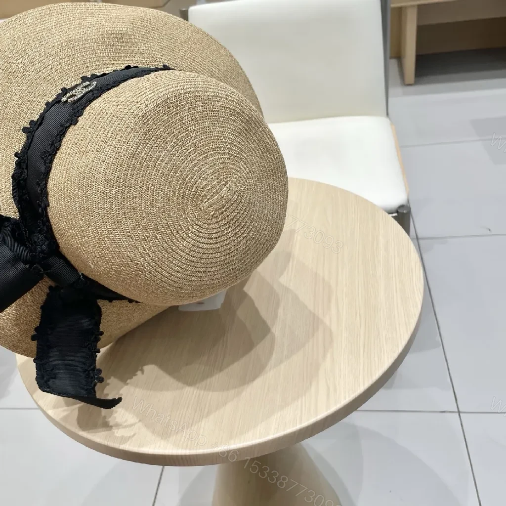 View 3 of Straw Hat with Black Lace Ribbon + Luxe Accent + Sun Hat