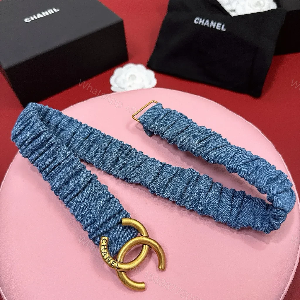 View 4 of Denim-Style Elastic Bracelet with Gold Clasp, Subtle Luxe