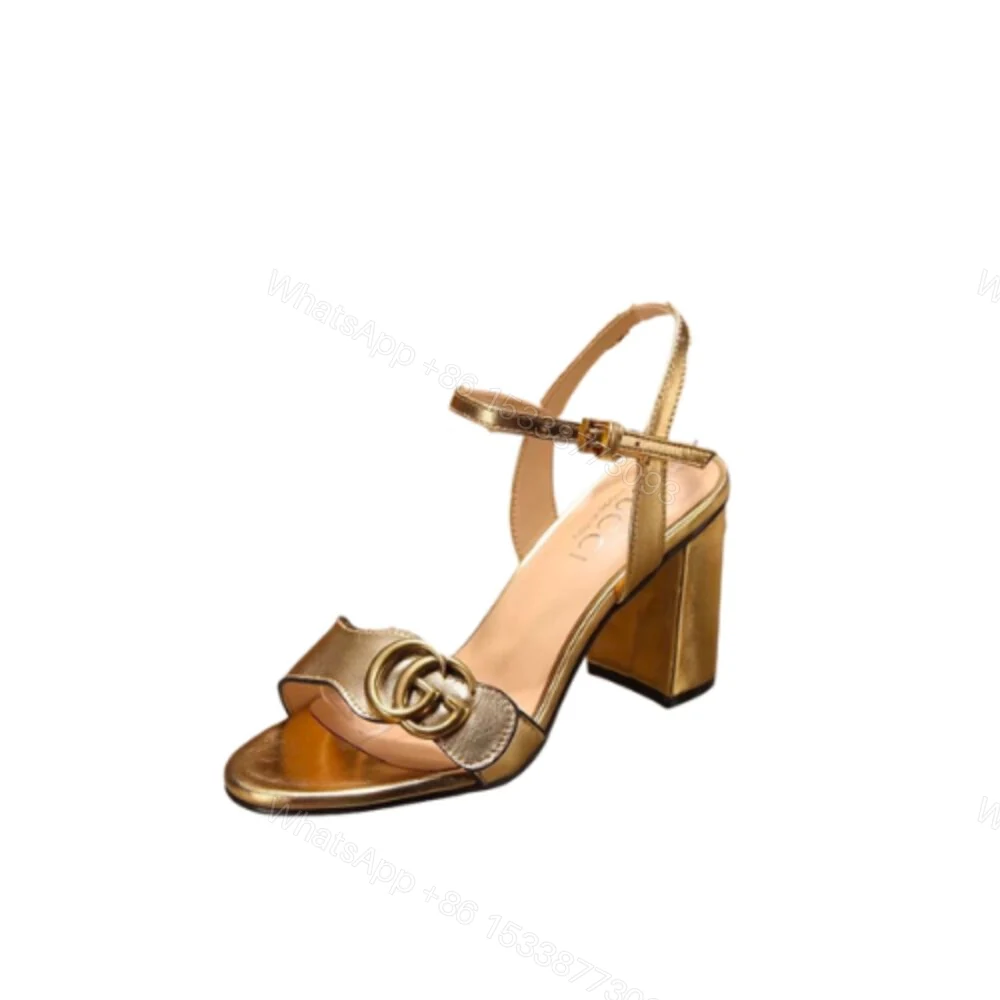 Gucci Gold Metallic Laminate Mid Heel Sandal 453379 — view 1