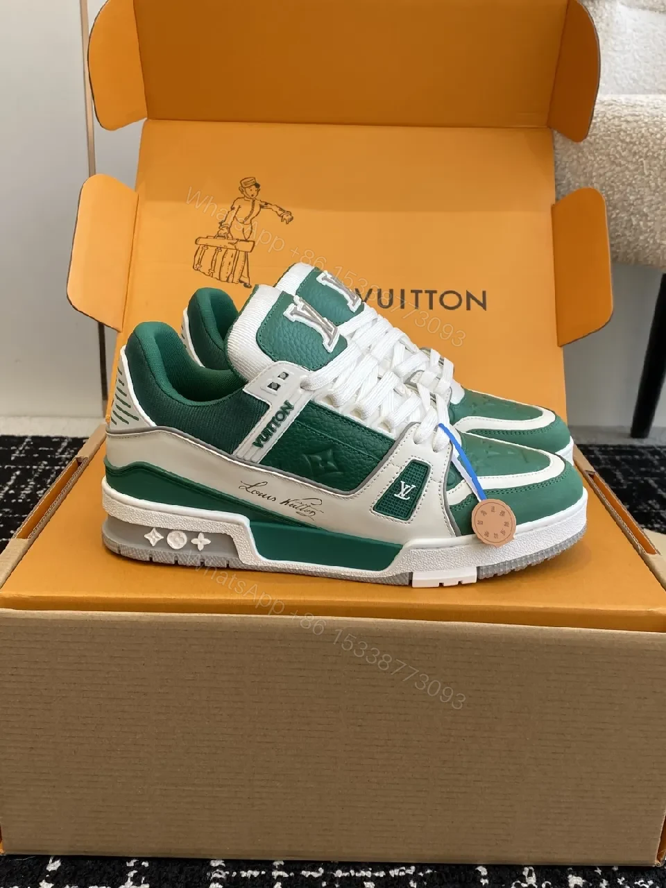 View 5 of Green & White Luxe High-Top Sneaker with Comfort