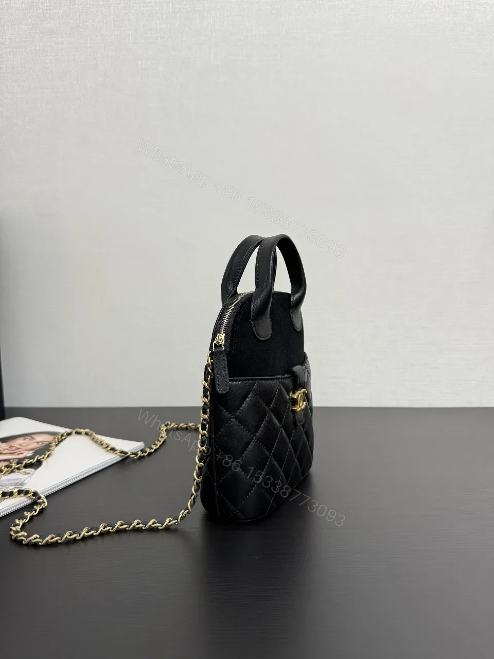 View 9 of Quilted Faux-Leather Mini Handbag with Gold Hardware