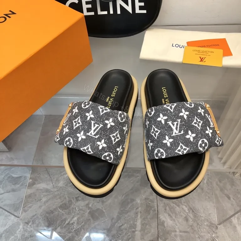 View 3 of Monogram Denim Slides â€” Polished Everyday Comfort