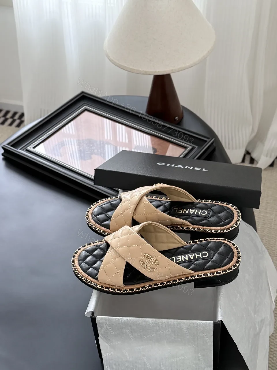 View 4 of Quilted Sandal with Chain Trim – Luxe Everyday Couture