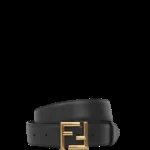 View 5 of FENDI BLACK LEATHER BELT WITH FENDI GOLD BUCKLE 40MM