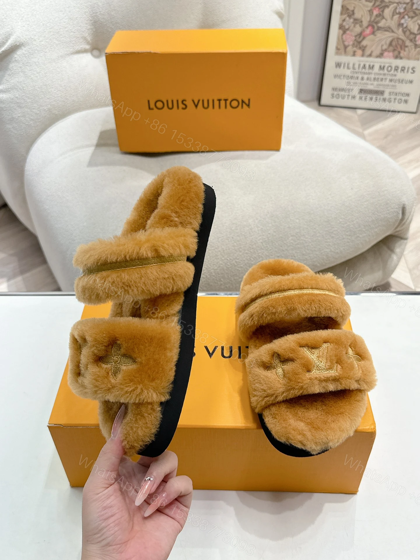 View 3 of LOUIS VUITTON LV SUNSET FLAT COMFORT MULE SHEARLING BROWN